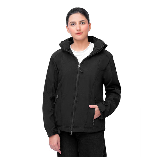 Women’s Softshell Jacket – Lightweight, Water-Resistant, Windproof, Outdoor Activewear - Black