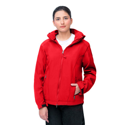 Women’s Softshell Jacket – Lightweight, Water-Resistant, Windproof, Outdoor Activewear - Red