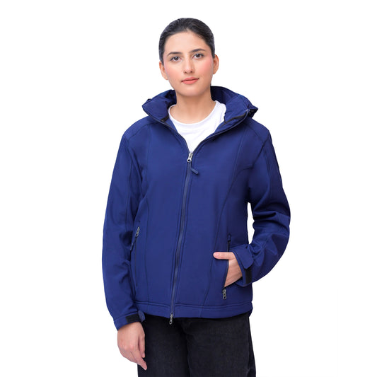 Women’s Softshell Jacket – Lightweight, Water-Resistant, Windproof, Outdoor Activewear - Navy Blue
