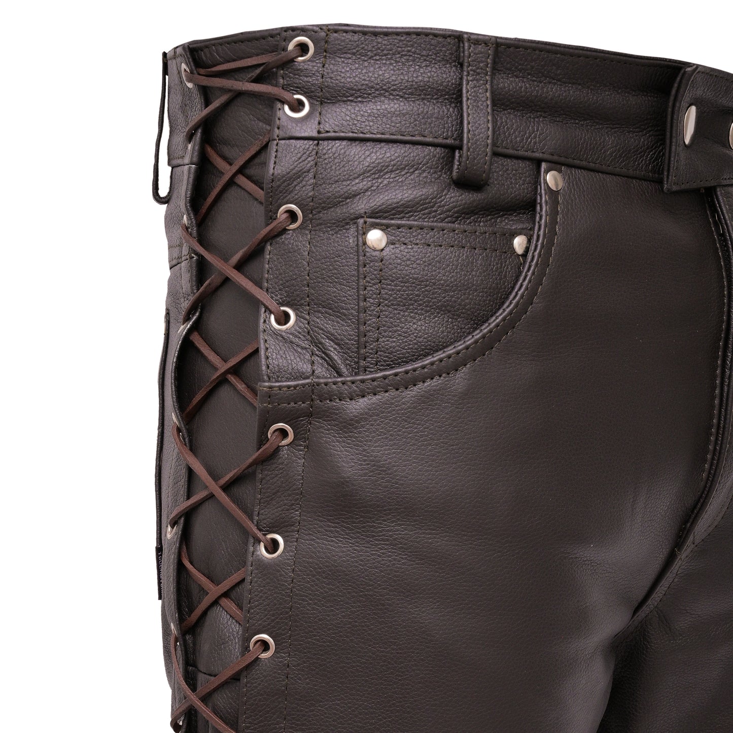 Motorcycle Leather Pants for Mens Jeans String Style Pant - Brown