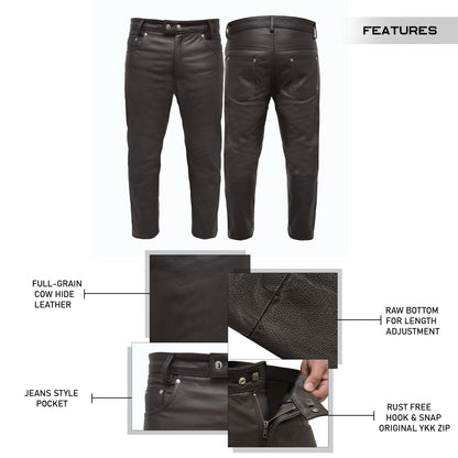 Motorcycle Leather Pants for Mens Jeans Style Pant with 5 Pockets