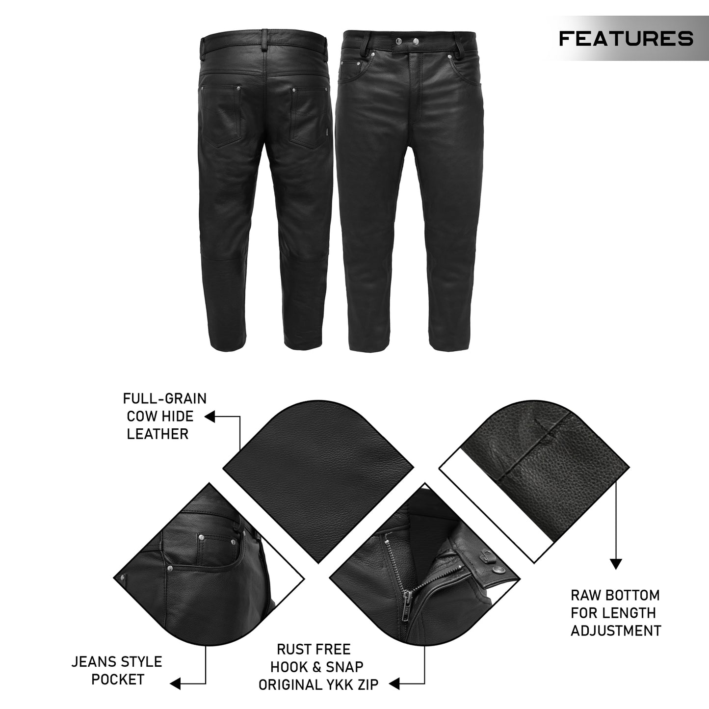 Leather Pants for Mens Jeans Style with 5 Pockets