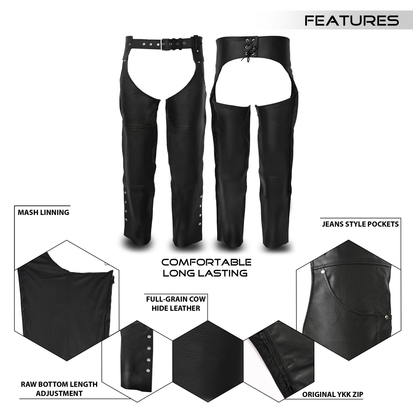 Motorcycle Chaps for Men & Women - Black