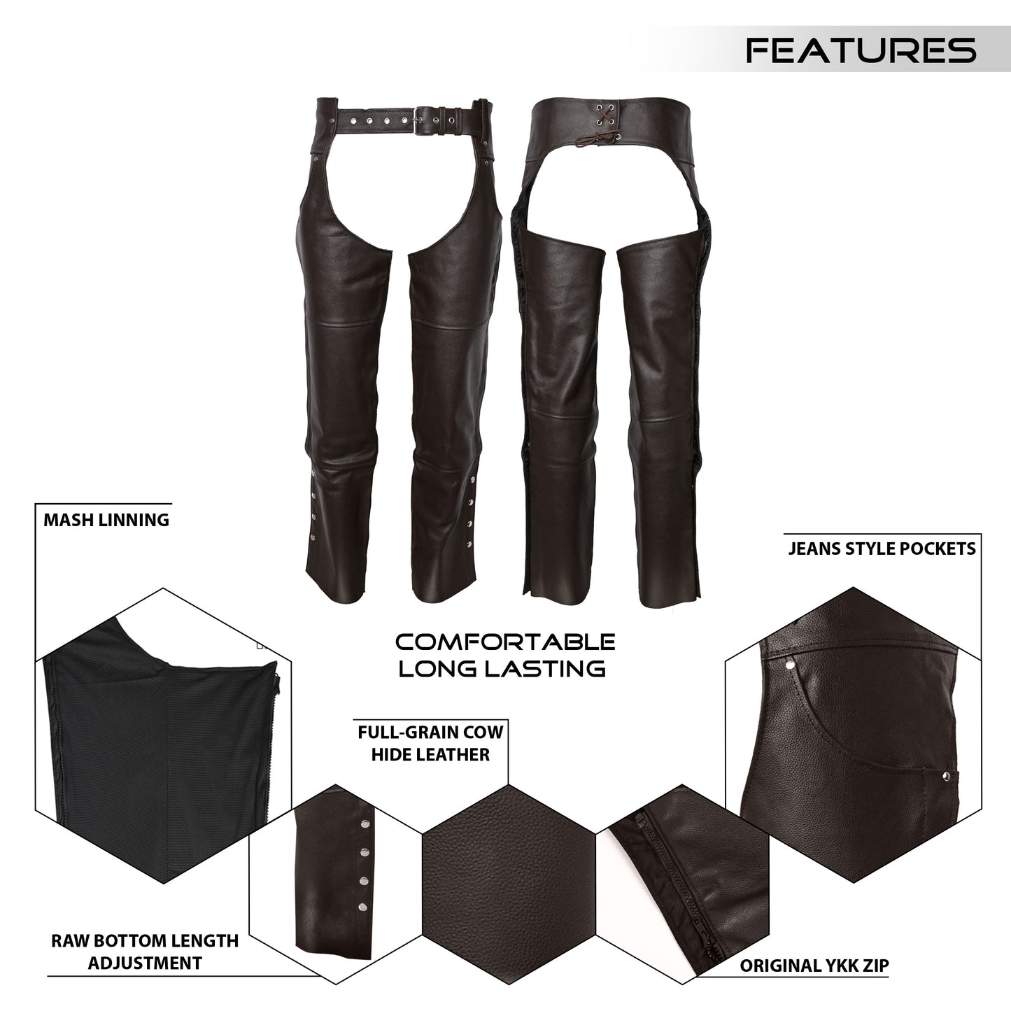 Motorcycle Chaps for Men & Women - Brown