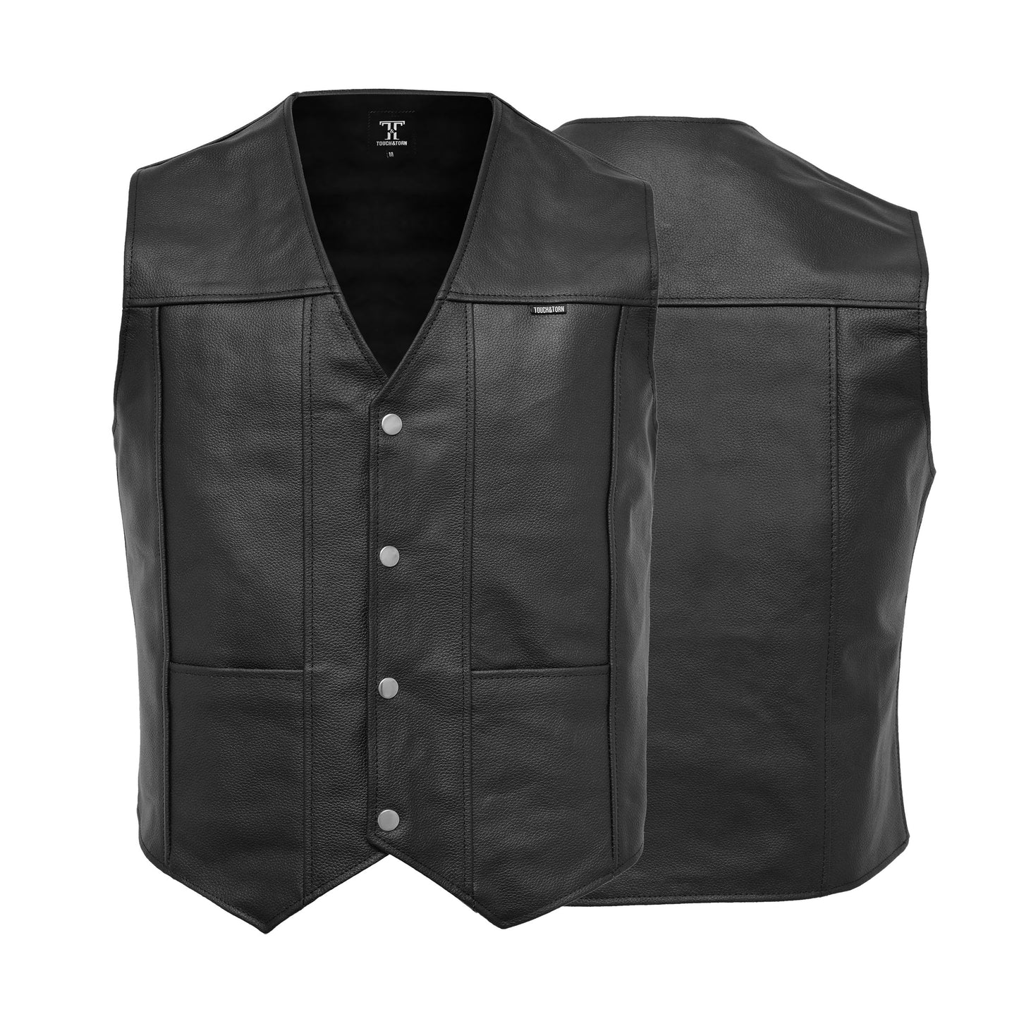 Motorcycle Leather Vest for Men With Concealed Pocket Without Laces