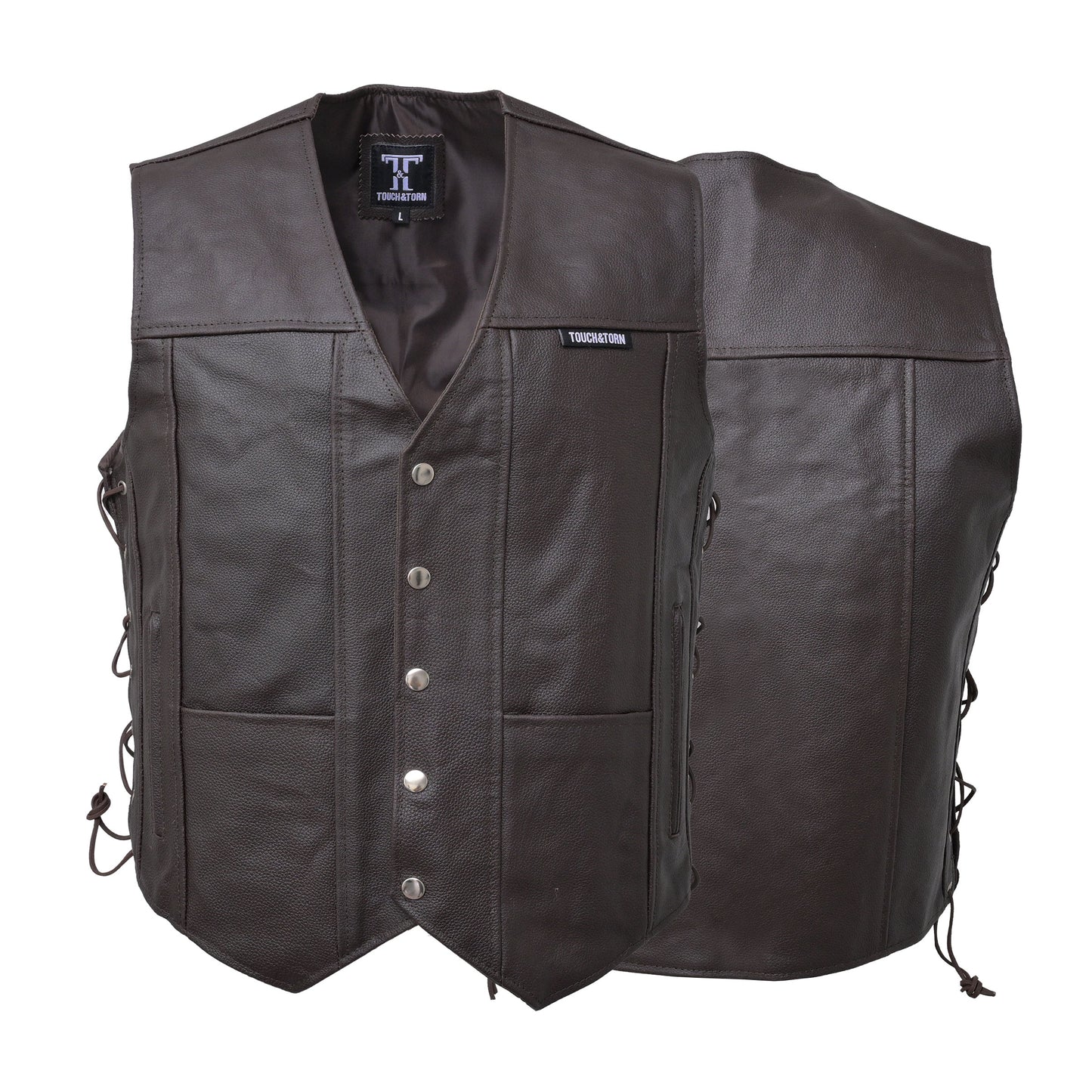 Motorcycle Leather Vest for Men With Concealed Pocket Adjustable Laces