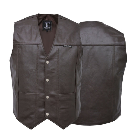 Motorcycle Leather Vest for Men With Concealed Pocket Without Laces