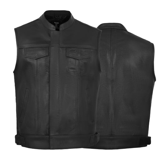 Motorcycle Leather Vest for Men With Concealed Pocket