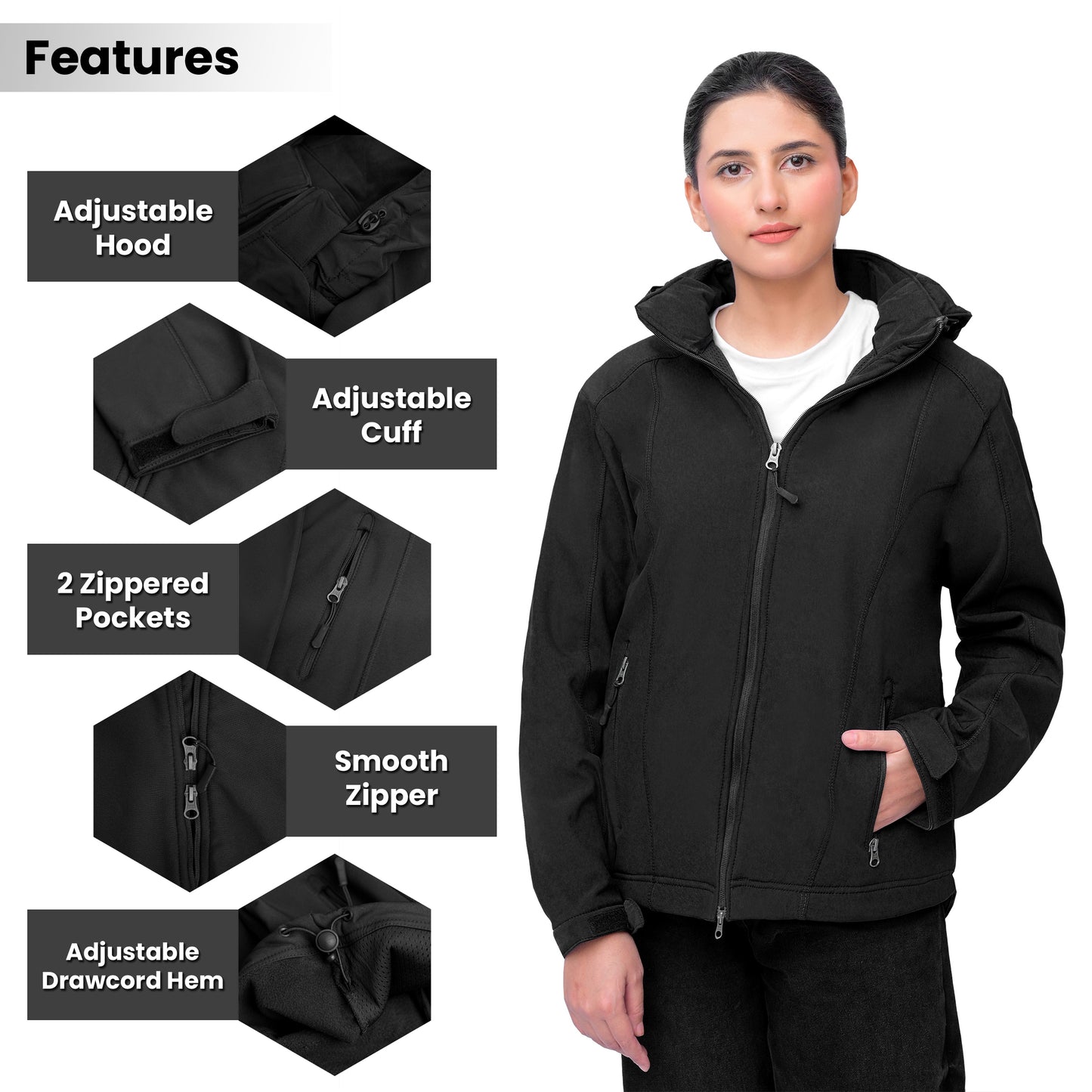 Women’s Softshell Jacket – Lightweight, Water-Resistant & Windproof (Black)