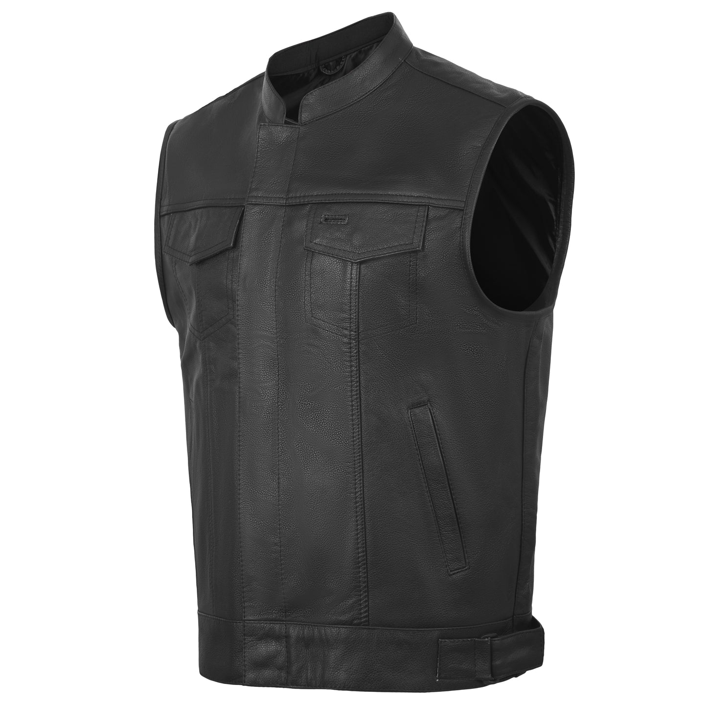 Motorcycle Leather Vest for Men With Concealed Pocket