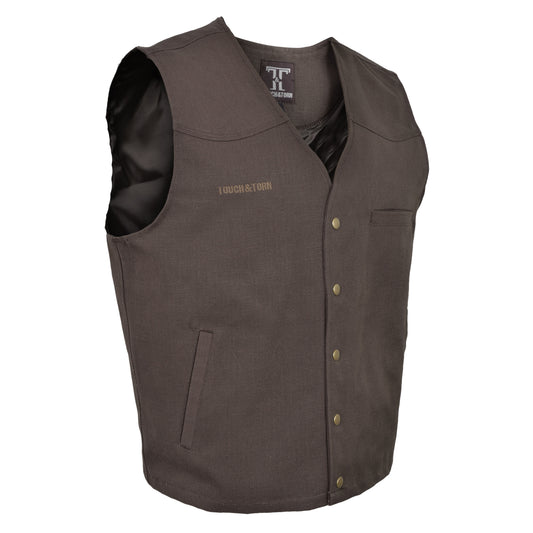 Men’s Western Cotton Canvas Vest – Durable Workwear & Outdoor Riding Style - Tan