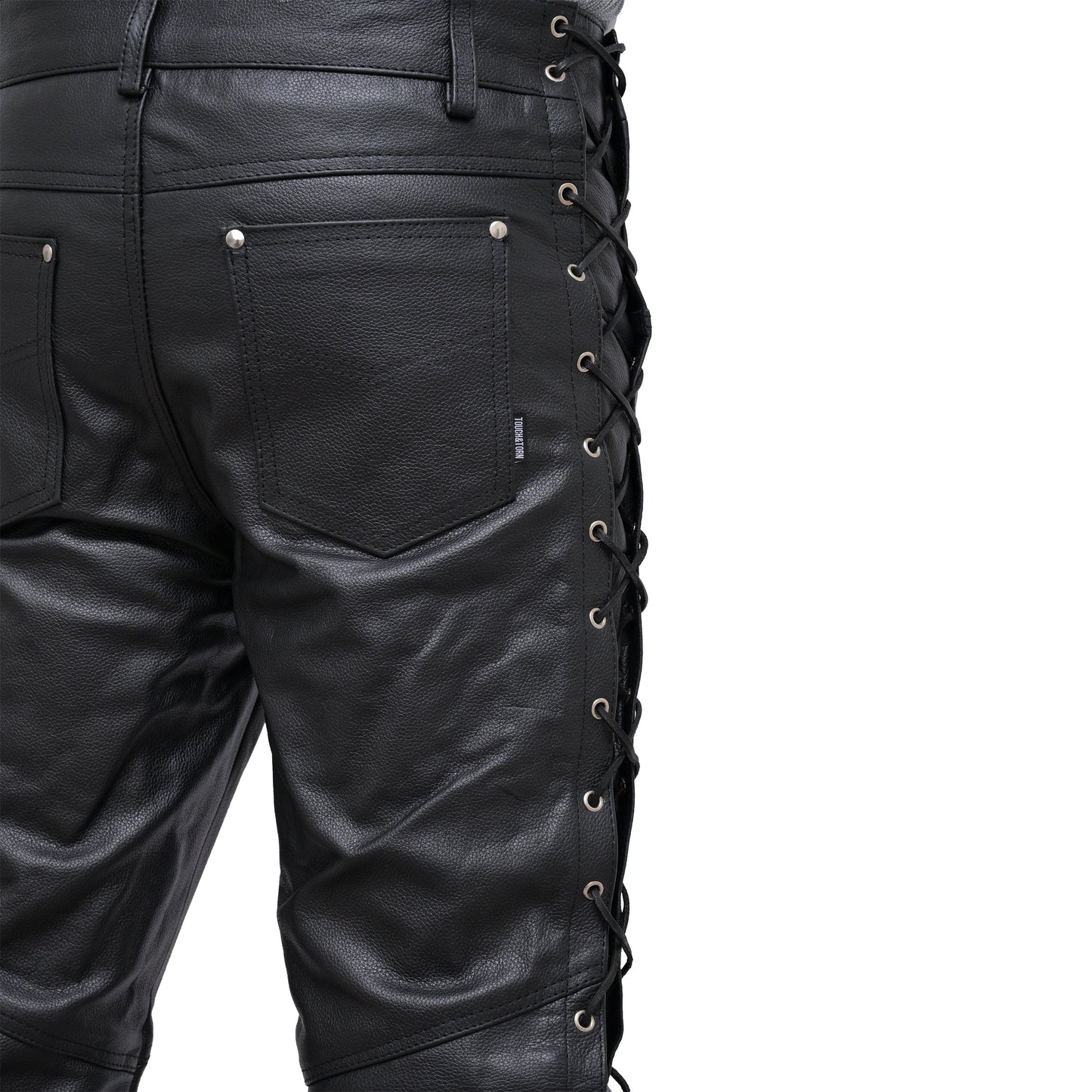 Leather Pants for Mens Jeans Style Side Laces with 5 Pockets