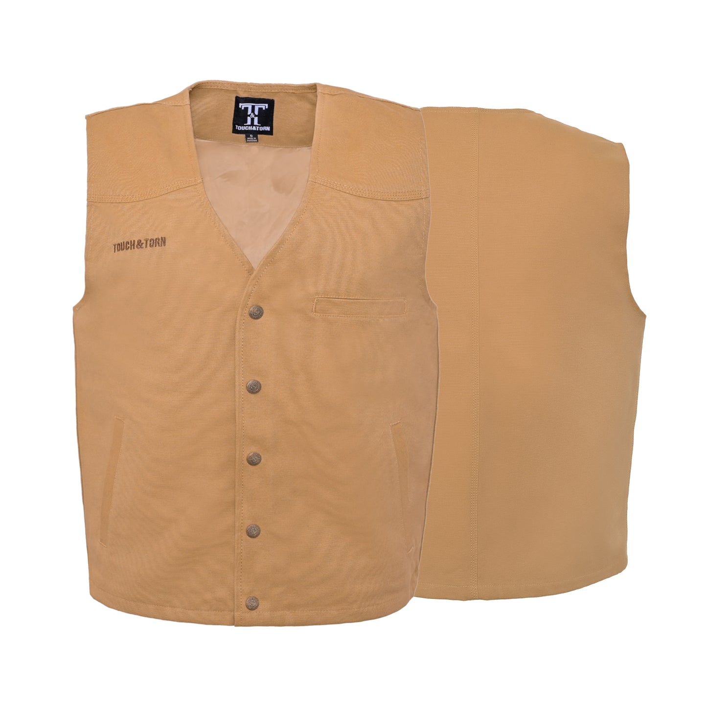 Men’s Western Cotton Canvas Vest – Durable Workwear & Outdoor Riding Style - Tan
