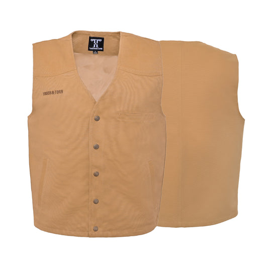 Men’s Western Cotton Canvas Vest – Durable Workwear & Outdoor Riding Style - Tan