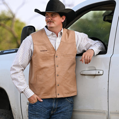 Men’s Western Cotton Canvas Vest – Durable Workwear & Outdoor Riding Style - Tan