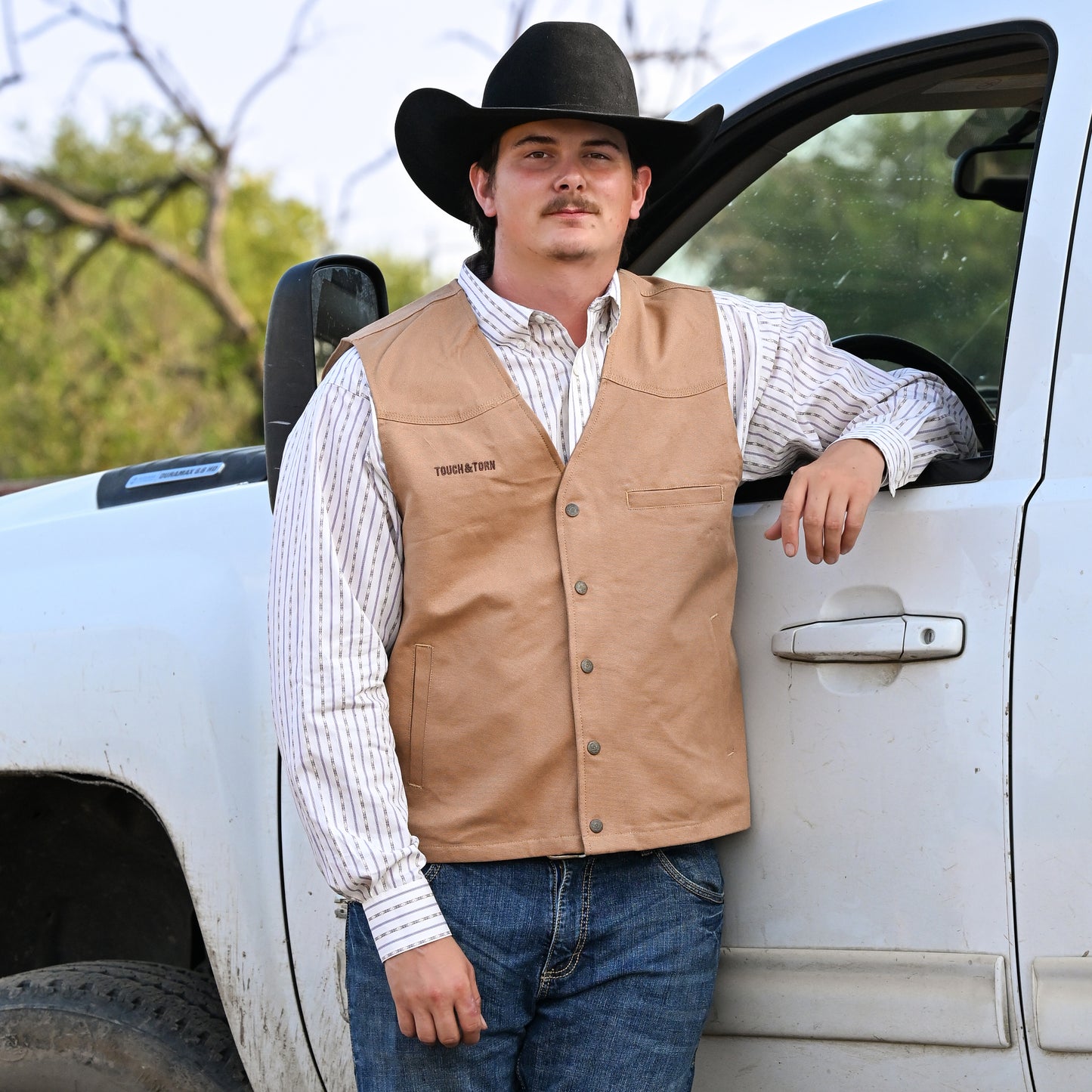 Men’s Western Cotton Canvas Vest – Durable Workwear & Outdoor Riding Style - Tan