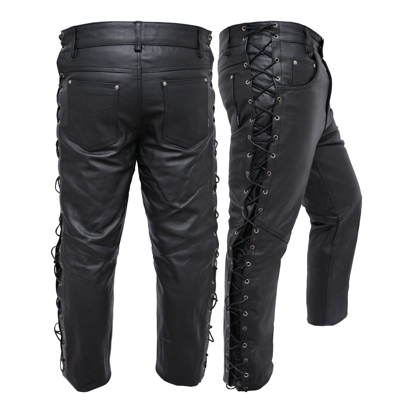 Leather Pants for Mens Jeans Style Side Laces with 5 Pockets