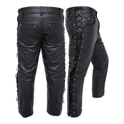 Leather Pants for Mens Jeans Style Side Laces with 5 Pockets