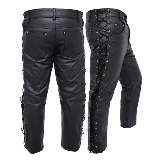 Leather Pants for Mens Jeans Style Side Laces with 5 Pockets